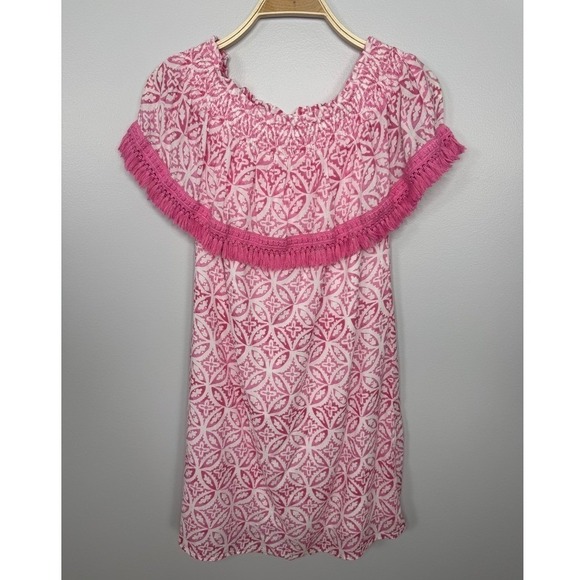 Hatley Olivia Dress Small Pink White Off Shoulder Organic Cotton Tassel‎ Trim - Picture 5 of 15